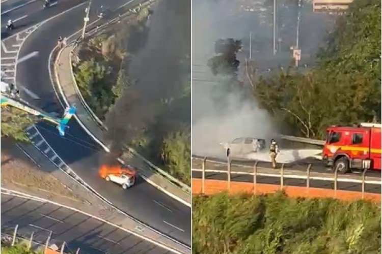 Incêndio em veículo causa lentidão no trânsito da Ponte JK em Teresina​‌​