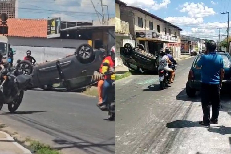 Carro capota após colisão em Teresina e causa transtornos no trânsito​‌​