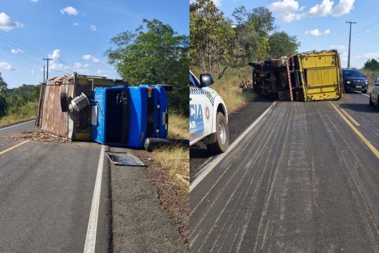 Caminhão tomba com carga de bois na Pi-110 após motorista perder controle​‌​
