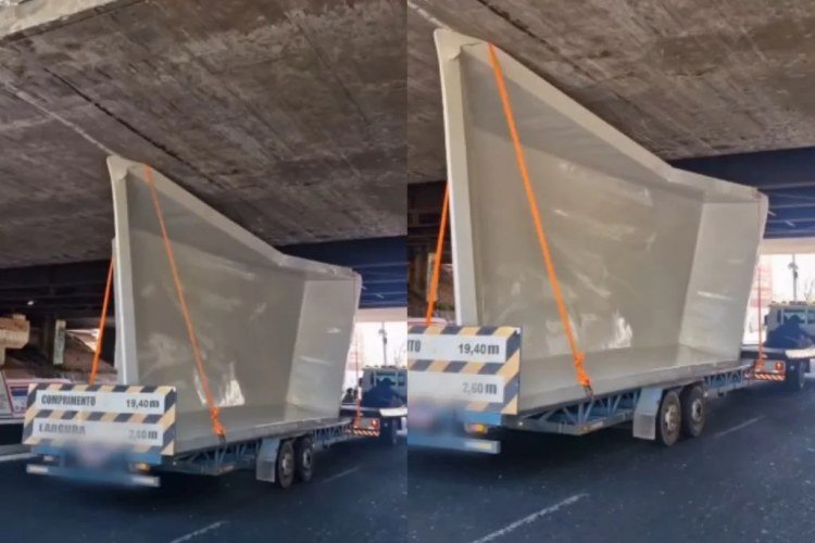 Caminhão com piscina fica preso sob a Ponte Juscelino Kubitschek em Teresina​‌​