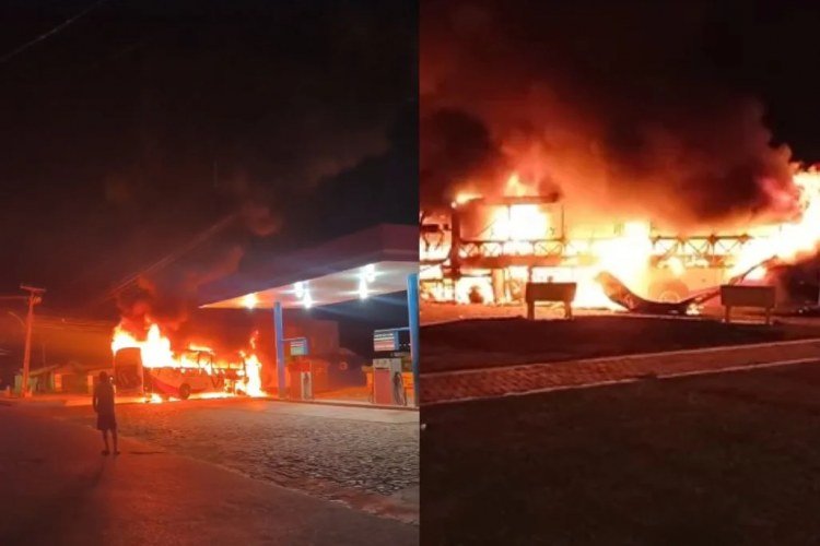 Ônibus pega fogo em Porto, Piauí, e populares controlam chamas​‌​