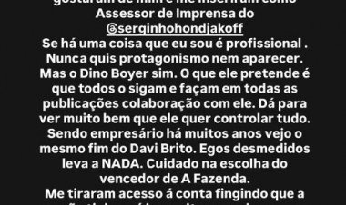 Atrito nos bastidores de 'a Fazenda' envolve Sérgio Hondjakoff e seu assessor​‌​